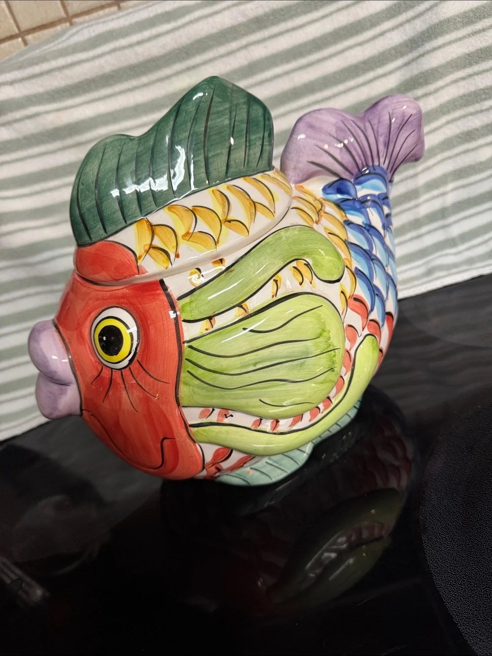 Vintage WCL Pottery Koi Fish Cookie Jar Excellent Condition